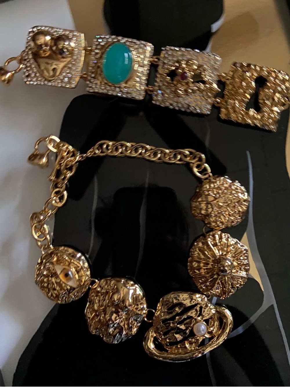 Schiaparelli Textured Statement Necklace and Bracelet with Turquoise Accent